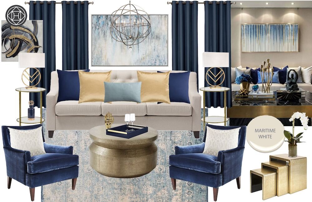 contemporary-living-room-with-gold-and-navy