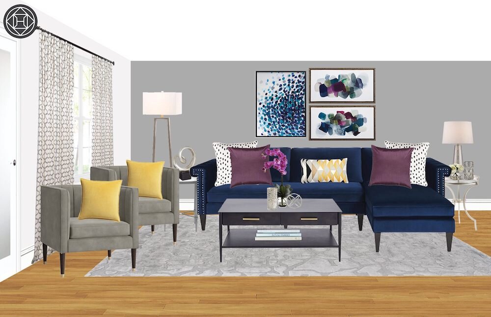 glam-living-room-design-with-navy-sofa