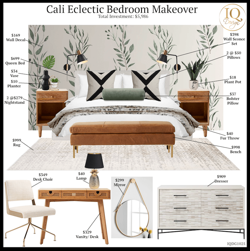 Cali Eclectic Bedroom Airbnb Makeover