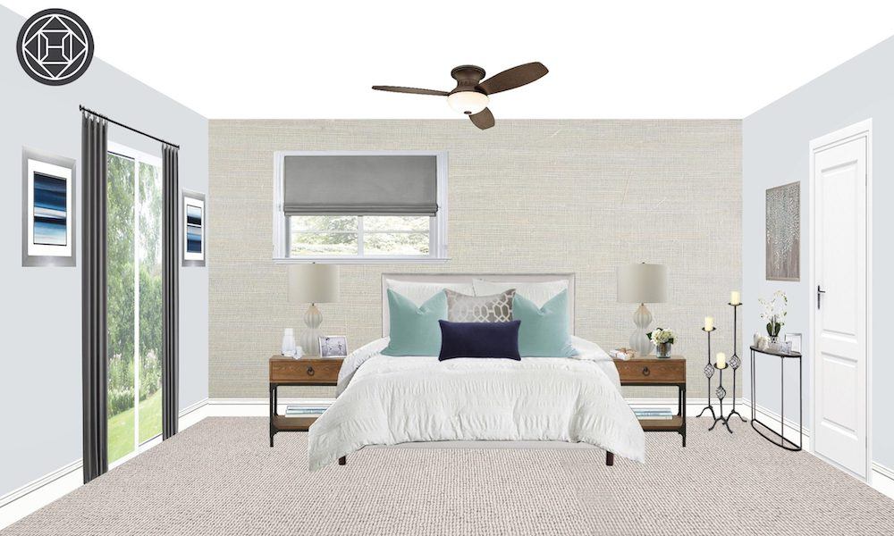 bedroom-with-grasscloth-wallpaper-accent-wall