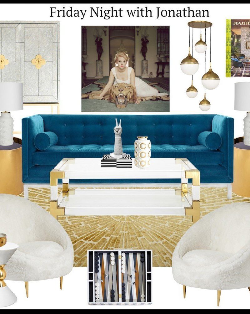 jonathan-adler-living-room-with-teal-sofa-creme-chairs